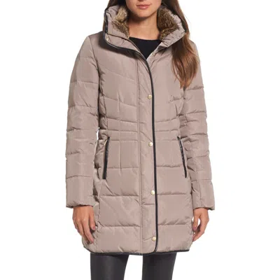 Cole Haan Quilted Down & Feather Fill Jacket With Faux Fur Trim In Gray