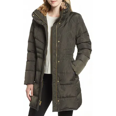 Cole Haan Quilted Down & Feather Fill Jacket With Faux Fur Trim In Green