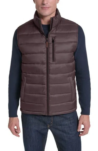 Cole Haan Quilted Zip Front Vest In Brown