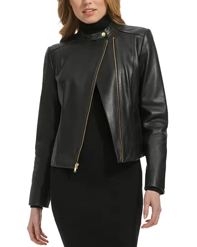 Cole Haan Racer Leather Jacket In Black