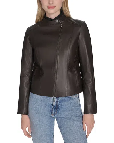 Cole Haan Racer Leather Jacket In Brown