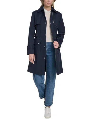 Cole Haan Rain Trench Coat In Blue