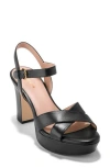Cole Haan Riannon Platform Ankle Strap Sandal In Black Leather