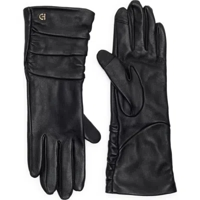 Cole Haan Ruched Leather Gloves In Black