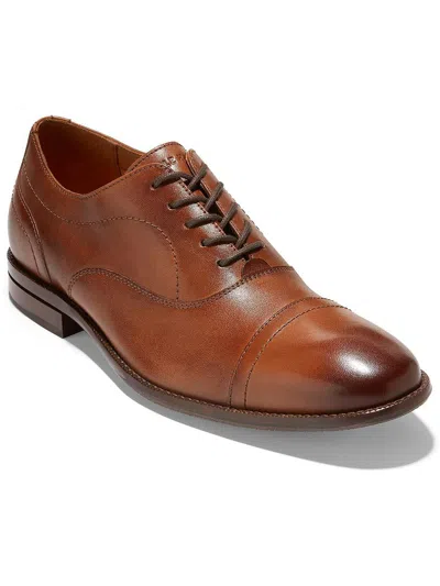 Cole Haan Sawyer Mens Faux Leather Round Toe Oxfords In Brown