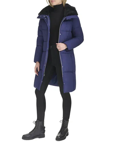 Cole Haan Shimmer Channel Coat In Blue