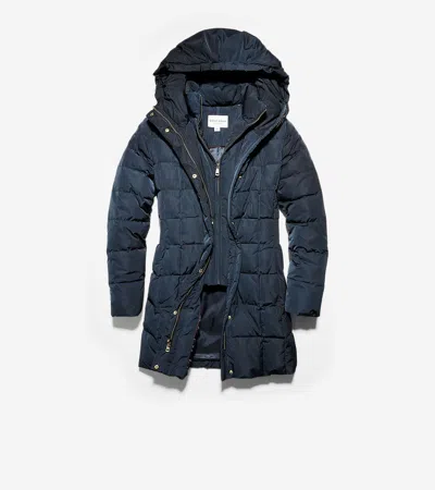 Cole Haan Signature 32in Taffeta Down Coat W Hood In Navy