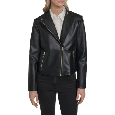 Cole Haan Signature Band Collar Racer Jacket In Black