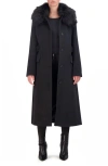 Cole Haan Signature Belted Faux Fur Collar Wool Blend Coat In Black
