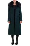 Cole Haan Signature Belted Faux Fur Collar Wool Blend Coat In Forest