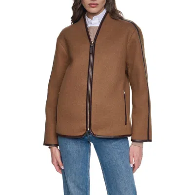 Cole Haan Signature Faux Shearling Coat In Brown