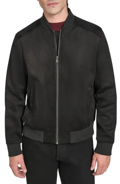 Cole Haan Signature Faux Suede Bomber Jacket In Black
