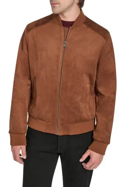 Cole Haan Signature Faux Suede Bomber Jacket In Brown
