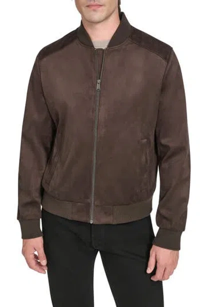 Cole Haan Signature Faux Suede Bomber Jacket In Brown