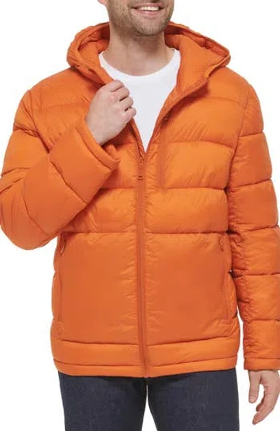Cole Haan Signature Hooded Nylon Puffer Jacket In Orange