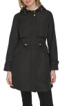 Cole Haan Signature Hooded Trench Raincoat In Black