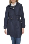 Cole Haan Signature Hooded Trench Raincoat In Indigo