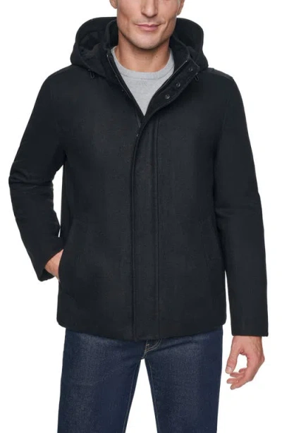 Cole Haan Signature Hooded Wool Blend Field Coat In Black