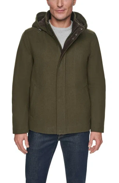 Cole Haan Signature Hooded Wool Blend Field Coat In Olv