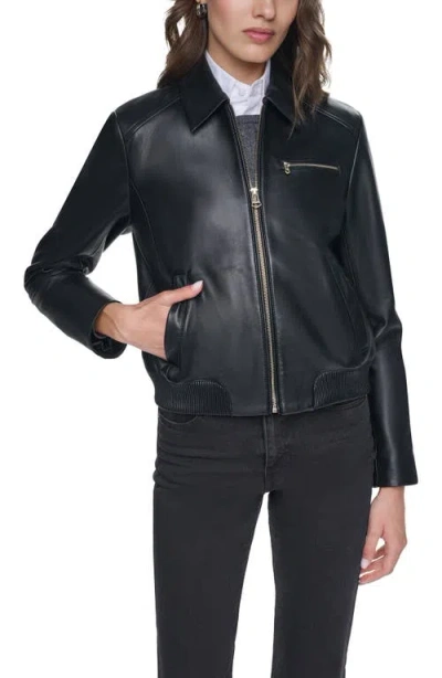 Cole Haan Signature Leather Bomber Jacket In Black