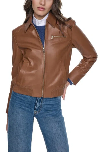 Cole Haan Signature Leather Bomber Jacket In Brown