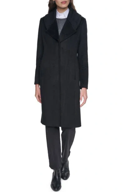 Cole Haan Signature Oversize Collar Wool Blend Coat In Black