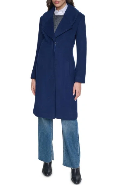 Cole Haan Signature Oversize Collar Wool Blend Coat In Black