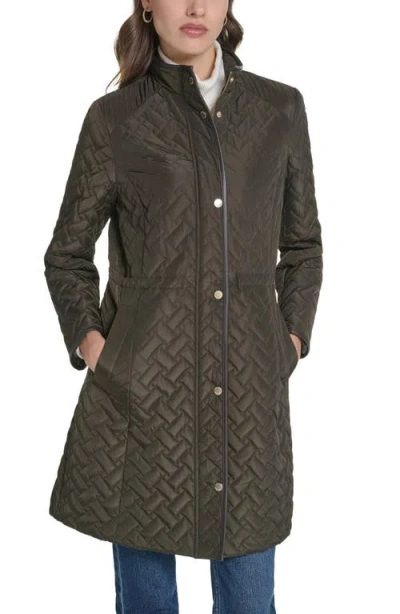 Cole Haan Signature Quilted Stand Collar Jacket In Green