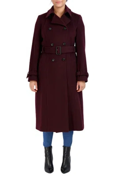 Cole Haan Signature Slick Belted Double Breasted Trench Coat In Bordeaux