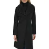 Cole Haan Signature Slick Shawl Lapel Mixed Media Wool Blend Coat In Black