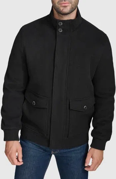 Cole Haan Signature Stand Collar Wool Blend Bomber Jacket In Black