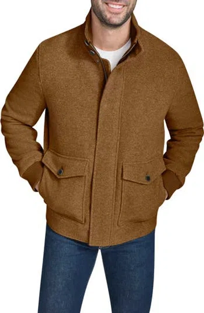 Cole Haan Signature Stand Collar Wool Blend Bomber Jacket In Brown