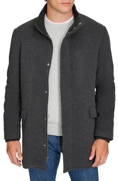 Cole Haan Signature Stand Collar Wool Blend Car Coat In Charcoal