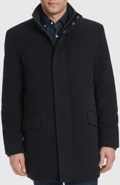 Cole Haan Signature Stand Collar Wool Blend Car Coat In Navy
