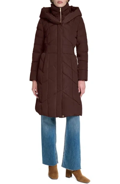 Cole Haan Signature Taffeta Puffer Coat With Quilted Zip Bib In Brown