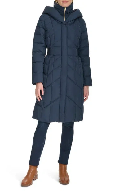 Cole Haan Signature Taffeta Puffer Coat With Quilted Zip Bib In Navy