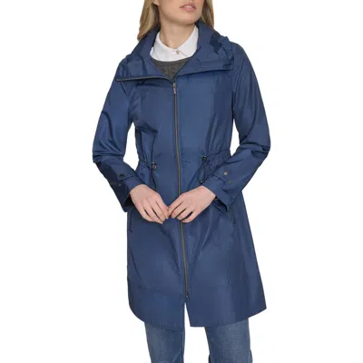 Cole Haan Signature Travel Packable Hooded Rain Jacket In Blue