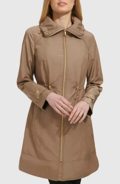 Cole Haan Signature Travel Packable Hooded Rain Jacket In Brown