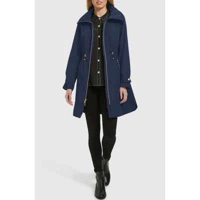 Cole Haan Signature Travel Packable Hooded Rain Jacket In Blue