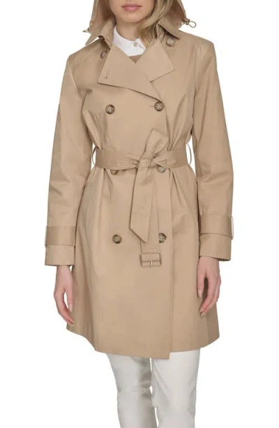Cole Haan Signature Water Resistant Trench Coat With Removable Hood In Khaki