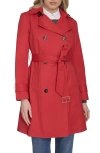 Cole Haan Signature Water Resistant Trench Coat With Removable Hood In Red