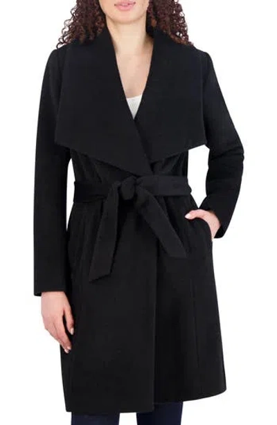 Cole Haan Signature Wool Blend Wrap Coat In Black