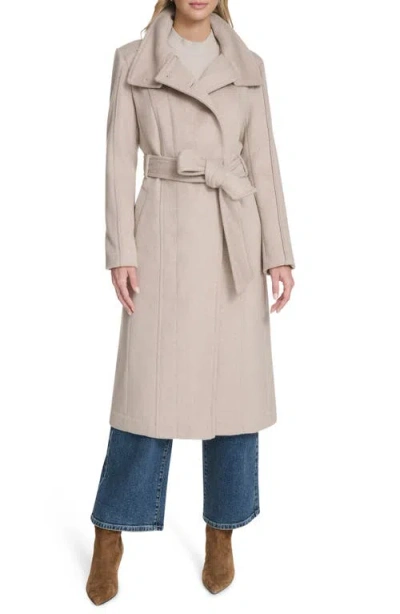 Cole Haan Slick Asymmetric Zip Wool Blend Coat In Neutral