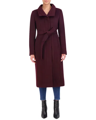 Cole Haan Slick Wool-blend Belted Coat In Burgundy