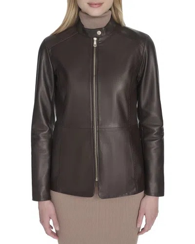 Cole Haan Smooth Lamb Jacket In Brown