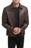 Cole Haan Standing Collar Smooth Lamb Leather Jacket In Brown