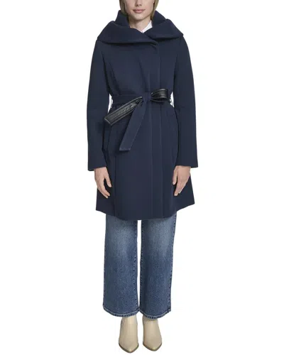 Cole Haan Soft Twill Coat In Blue