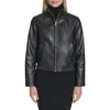 Cole Haan Stand Collar Leather Bomber Jacket In Black