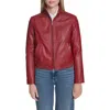 Cole Haan Stand Collar Leather Bomber Jacket In Red