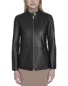 Cole Haan Women's Hand Stitched Detail Stand Collar Leather Jacket In Black
